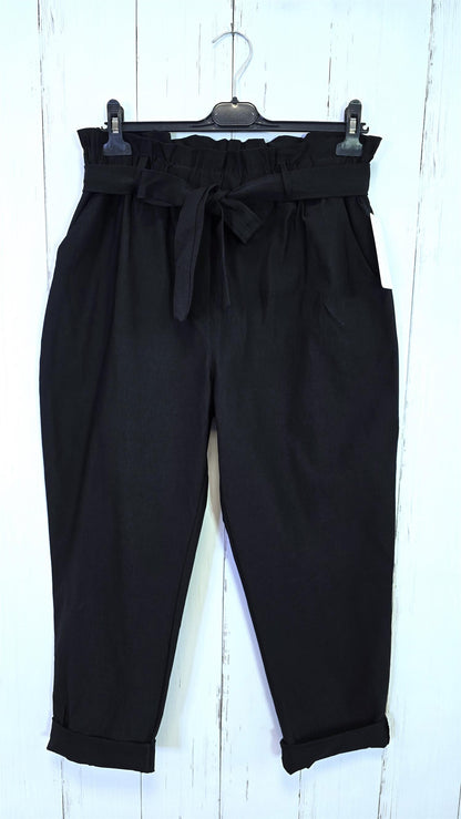 Bukse svart med knytebelte
