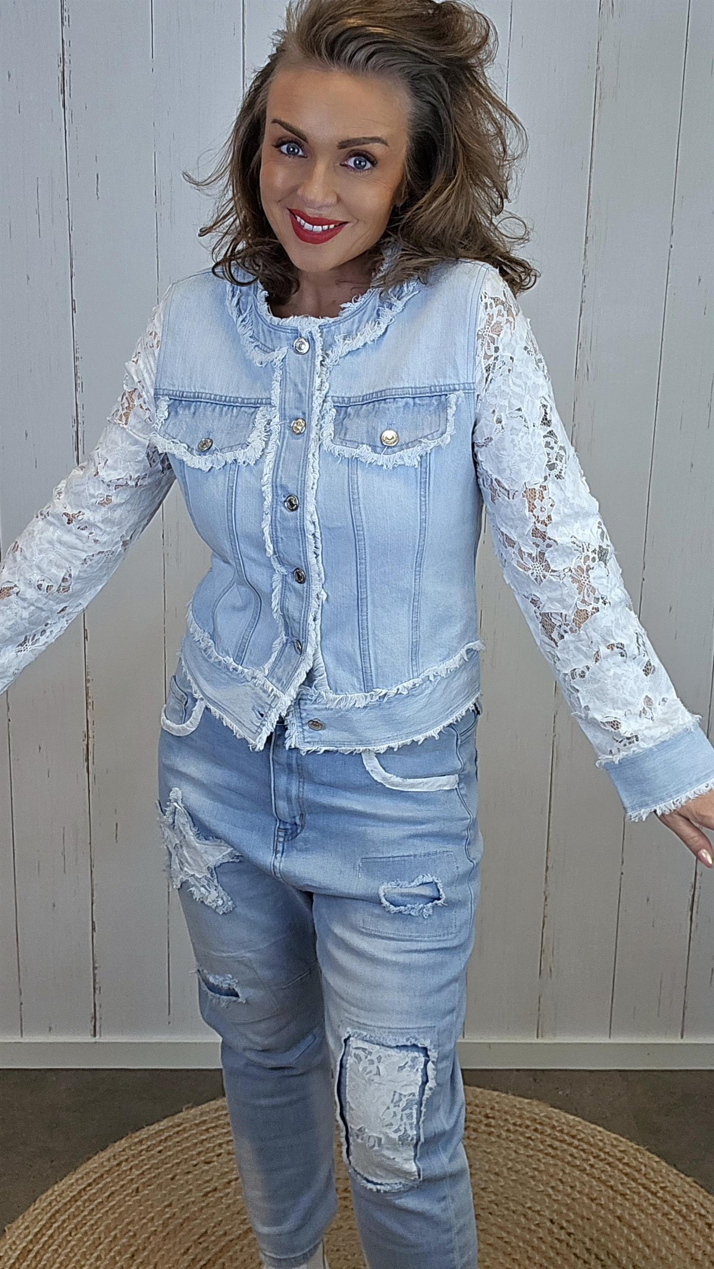 Emma denim- og blondejakke