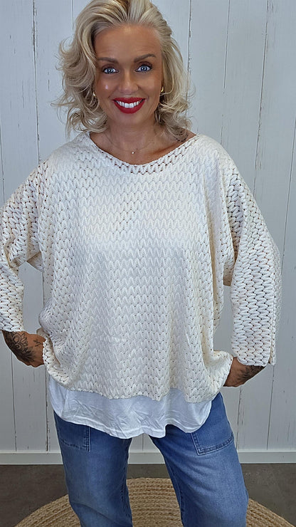 Strikket topp med Innersinglet beige