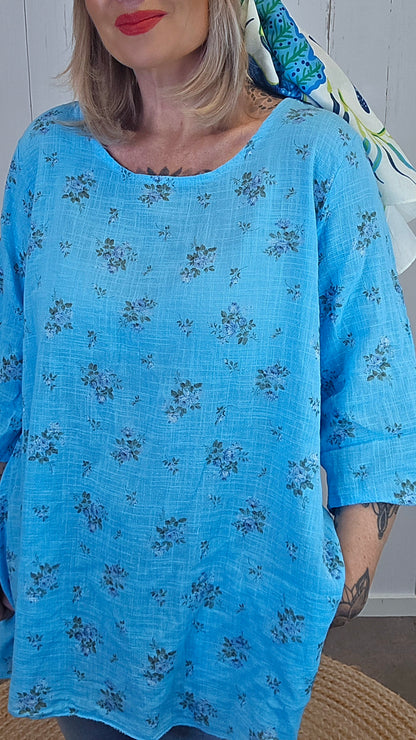 Vilde blomstret bomullstopp turkis