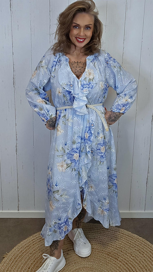 Wilma kjole med volanger Lyseblå