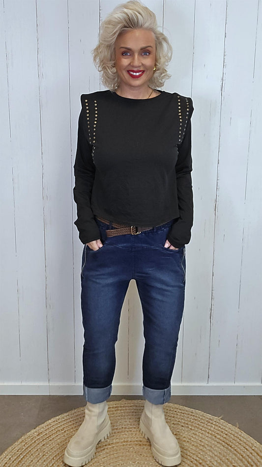Wilma superstretch jeans med flettet belte