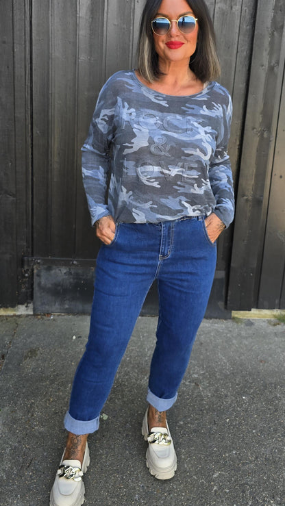 Tina jeans mørkblå med strikk