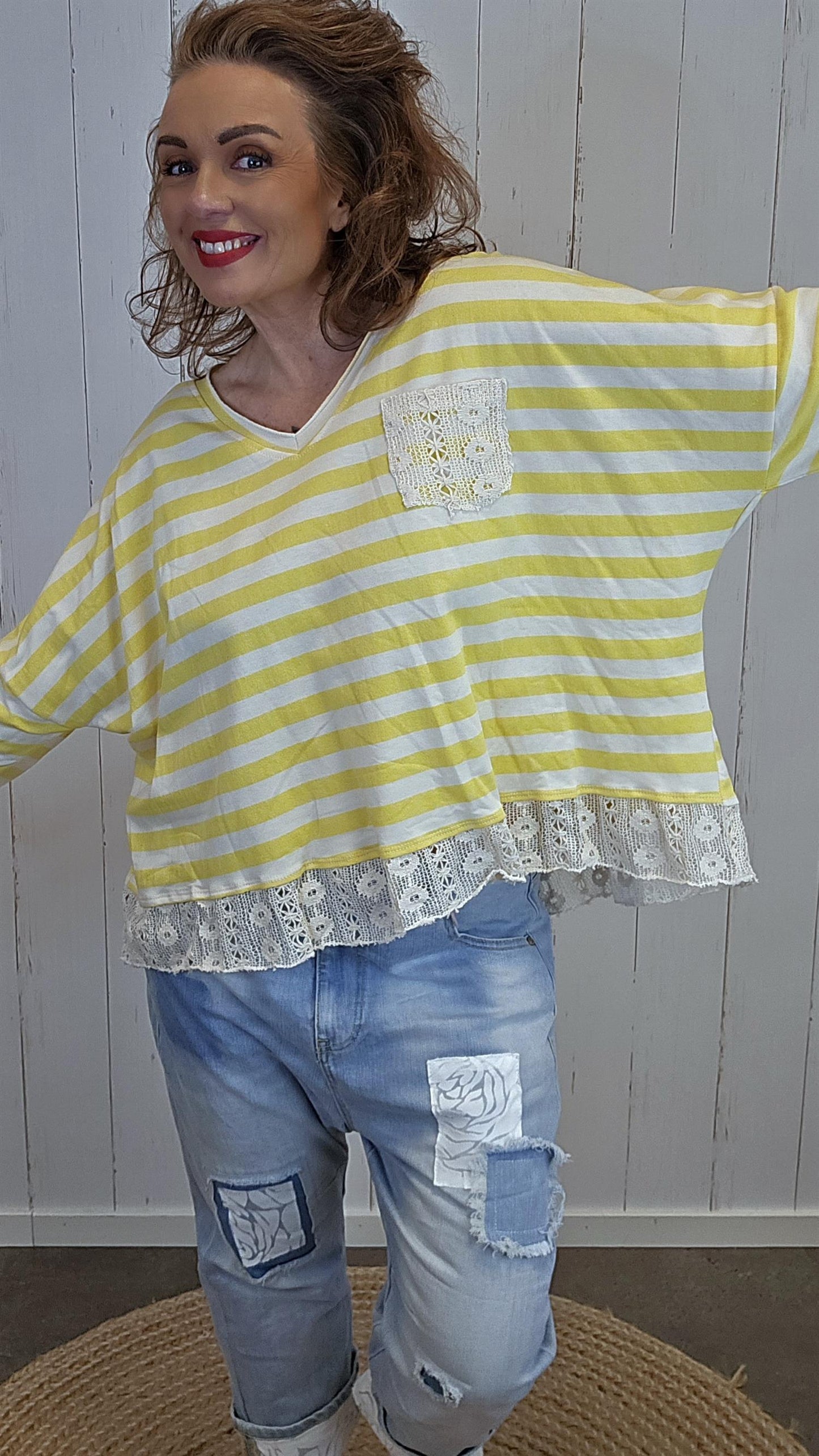 Cecilie stripet topp gul