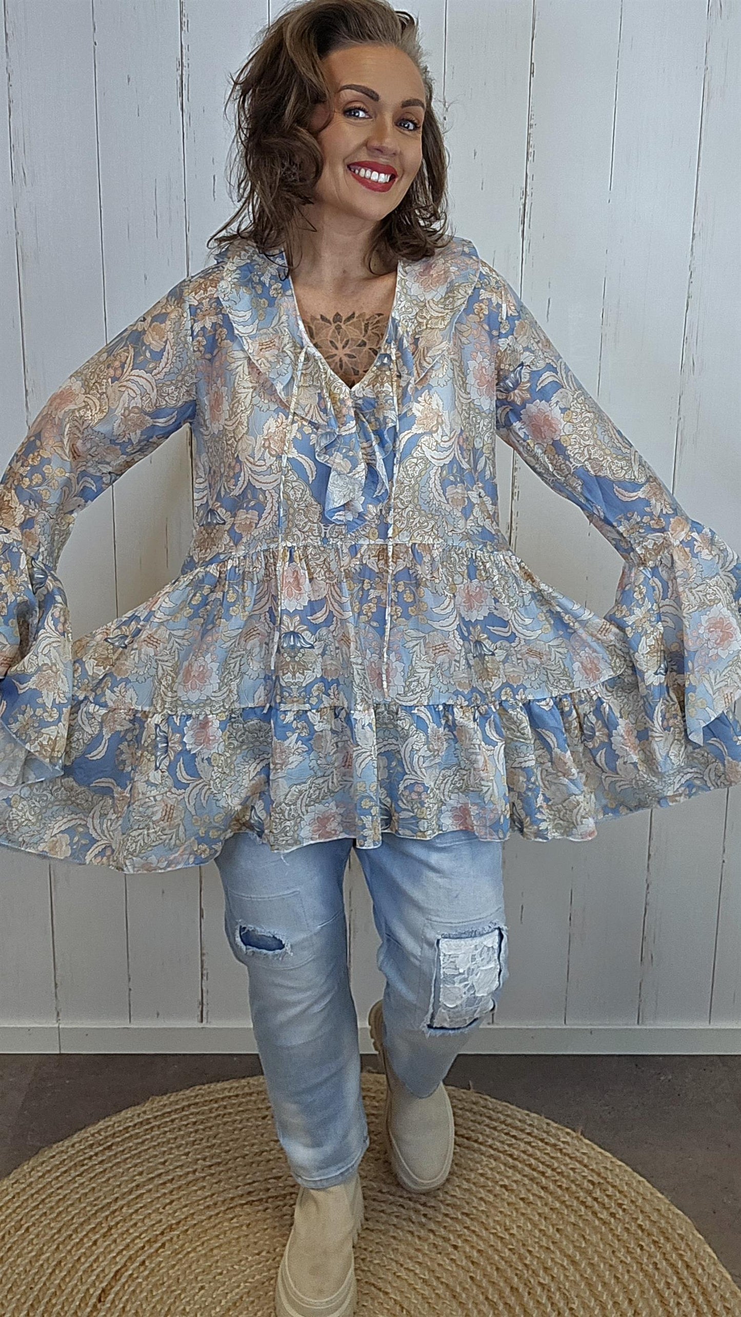 Ulrika kjole blå/beige