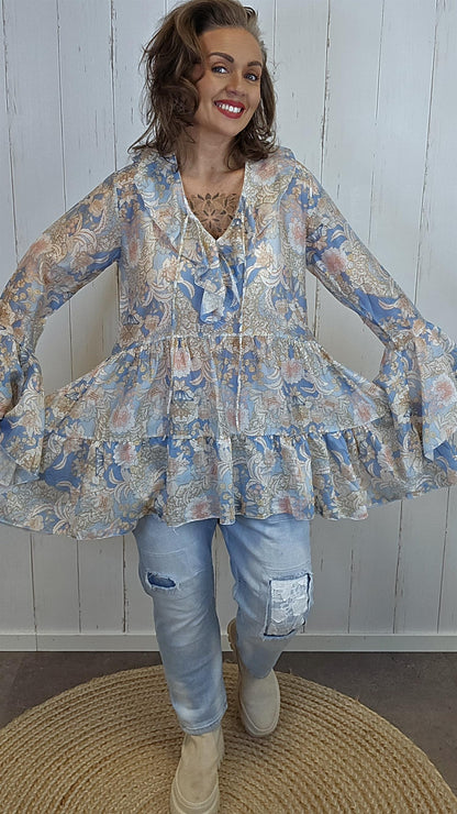 Ulrika kjole blå/beige