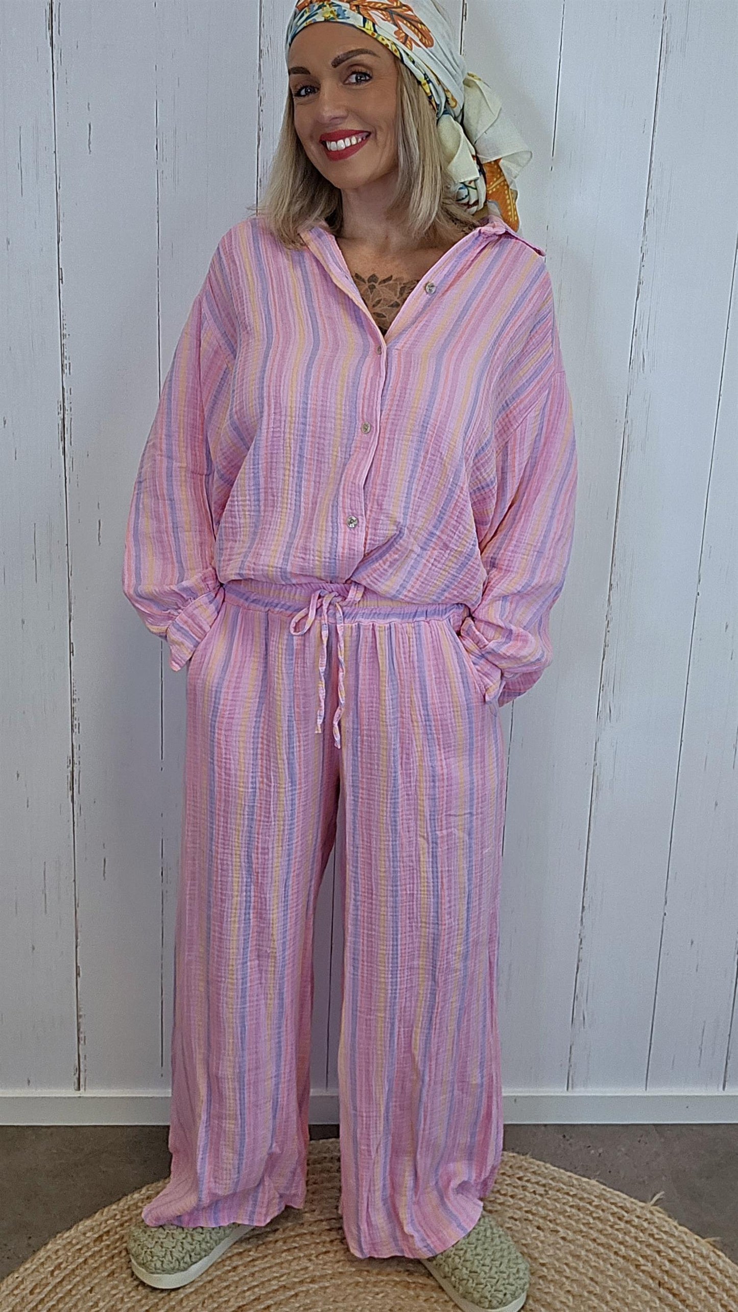 Annie bukse med striper rosa