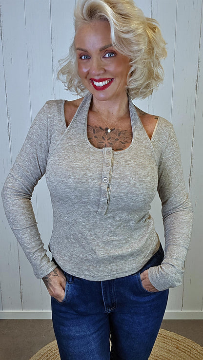 Jade ribbet lag-på-lag topp beige