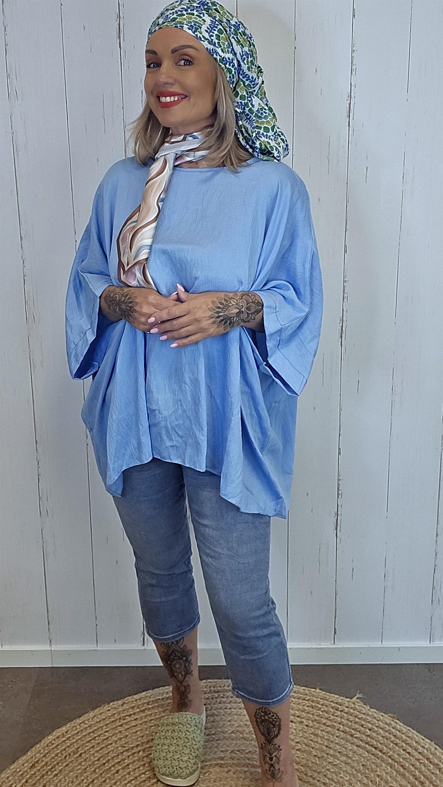 Poncho topp med skjerf blå