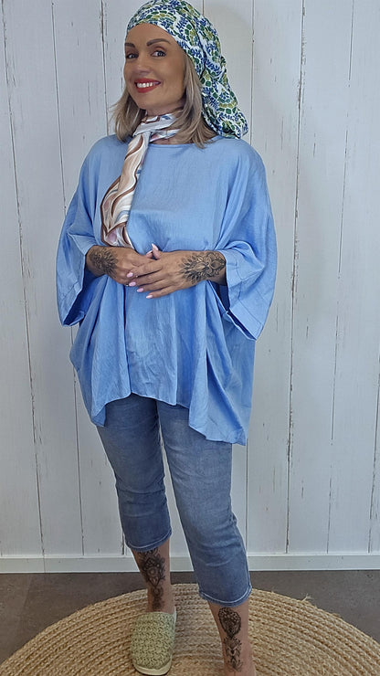 Poncho topp med skjerf blå