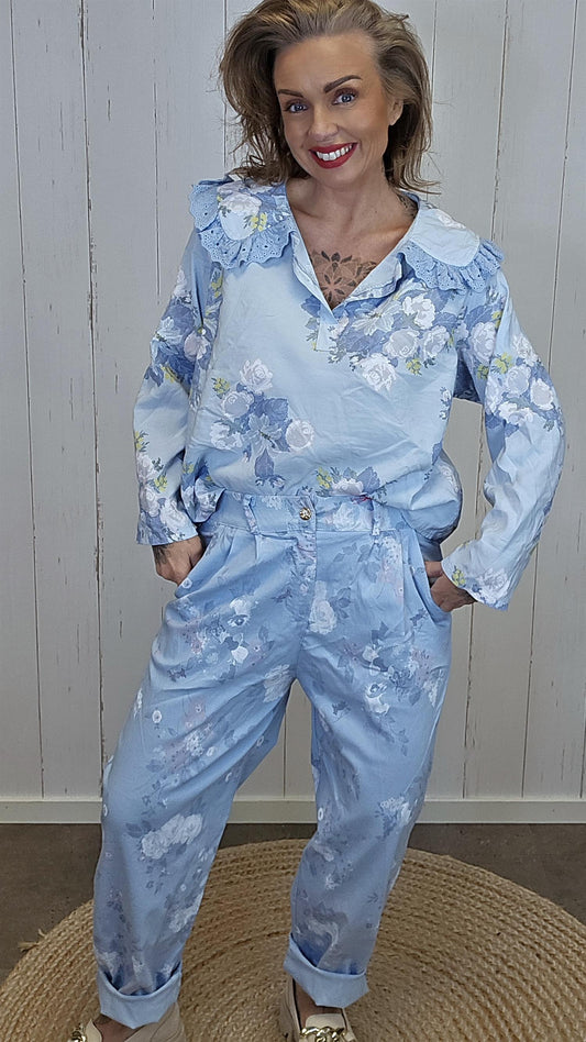 Nora blomsterbukse blå