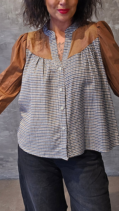 Nora skjorte bluse brun med ruter