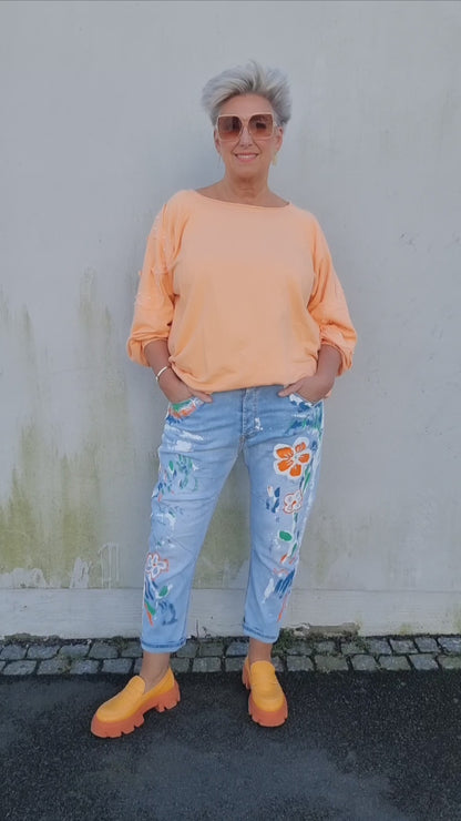 Astrid jeans med blomster maling