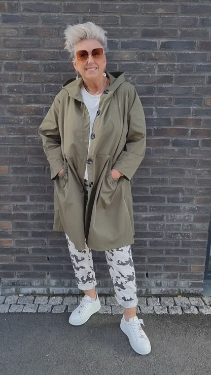 Paula jakke med hette kaki