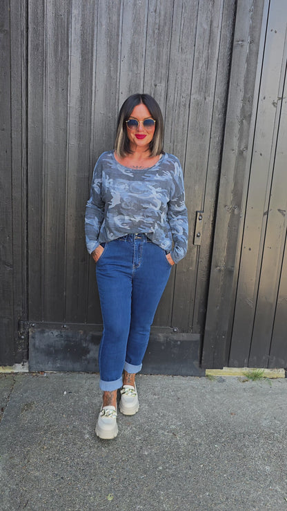 Tina jeans mørkblå med strikk