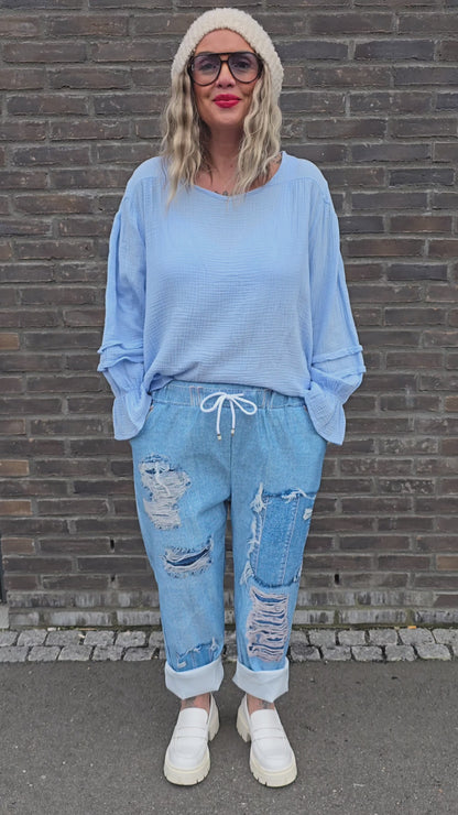 Jogger bukse med jeans trykk