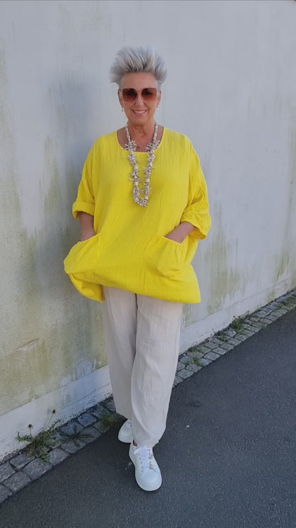 Ina vaffled topp med lommer gul