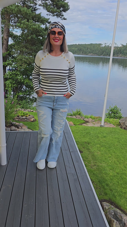 Petra genser med striper hvit