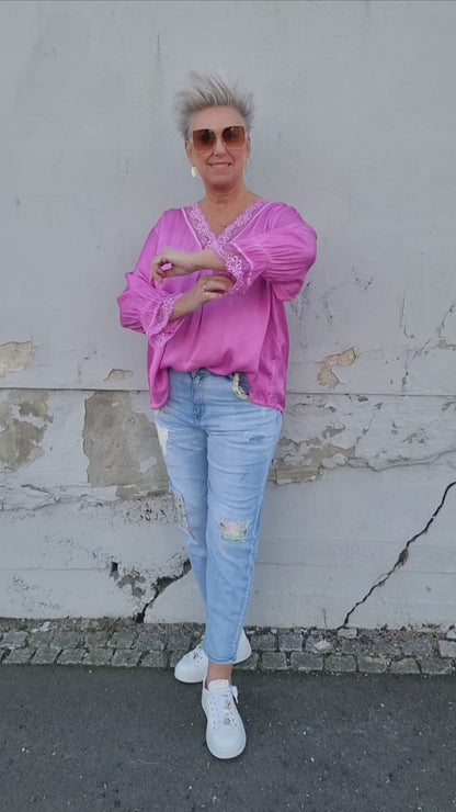 Fiona bluse med blonder rosa