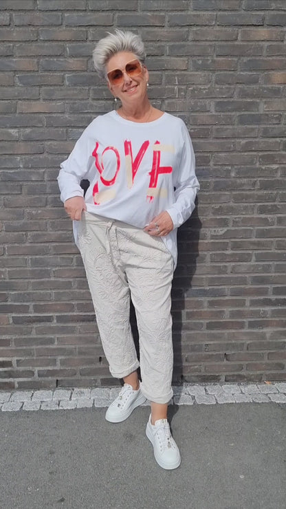 Maya bukse beige med brodeier