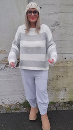 Cristine Striped Knitted Sweater Grey