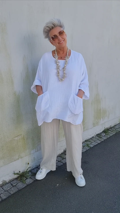 Ina vaffled topp med lommer hvit
