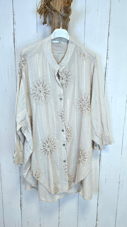 Elise Bomullsskjorte Med Paljettdetaljer Beige