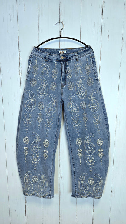 Kaja brodert barrel jeans