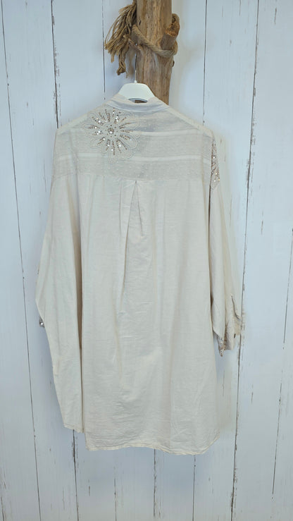 Elise Bomullsskjorte Med Paljettdetaljer Beige