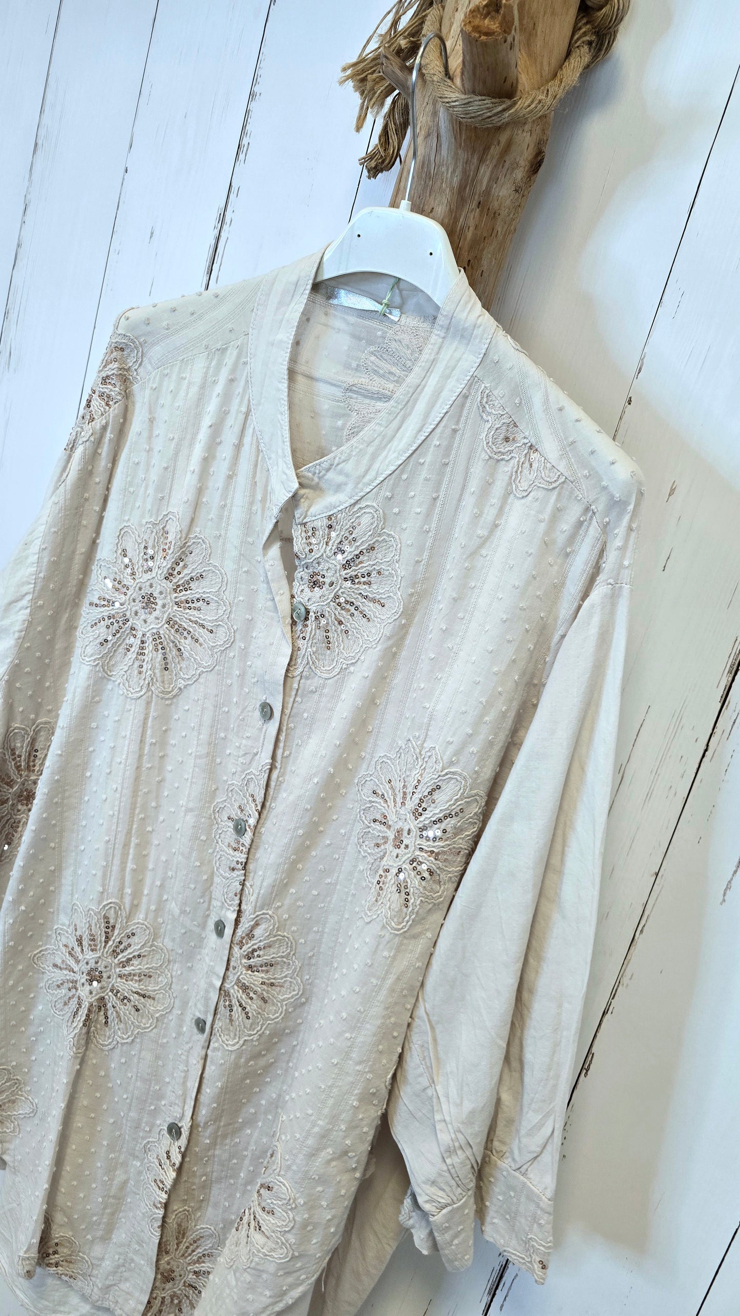 Elise Bomullsskjorte Med Paljettdetaljer Beige